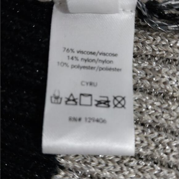 VENUS! BLACK/GRAY/SILVER METALLIC RIBBED KNIT DUSTER LENGTH CARDI SWEATER! SZ S - Picture 12 of 13